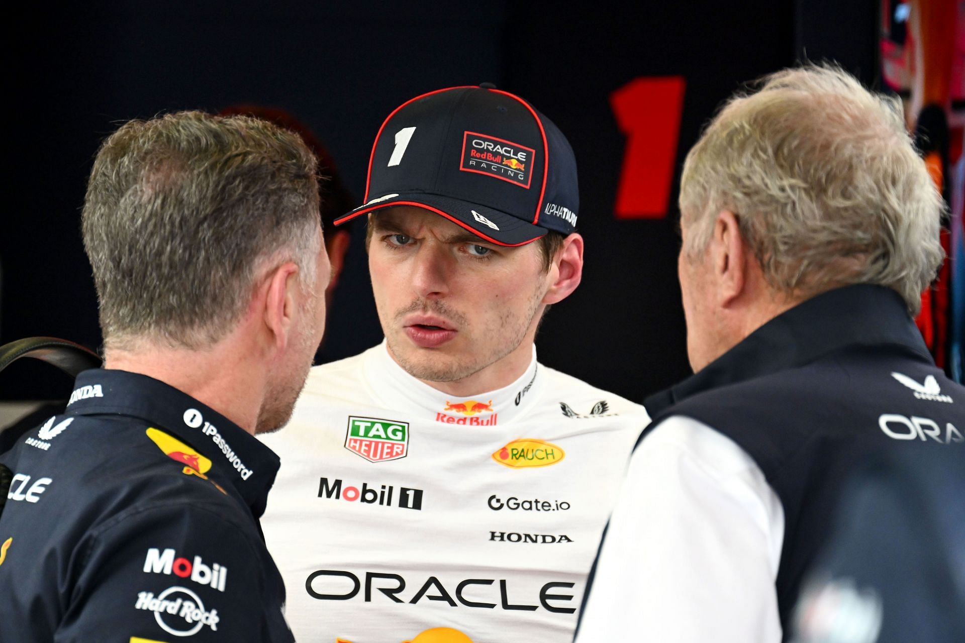 Oracle Red Bull Racing, Team Principal Christian Horner, Max Verstappen, and Team Consultant, Dr Helmut Marko, ahead of the F1 Grand Prix of Australia. Source: Getty